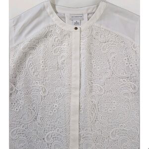 Liz Claiborne Sleeveless Top Womens M White Button Up Lace Preppy Office